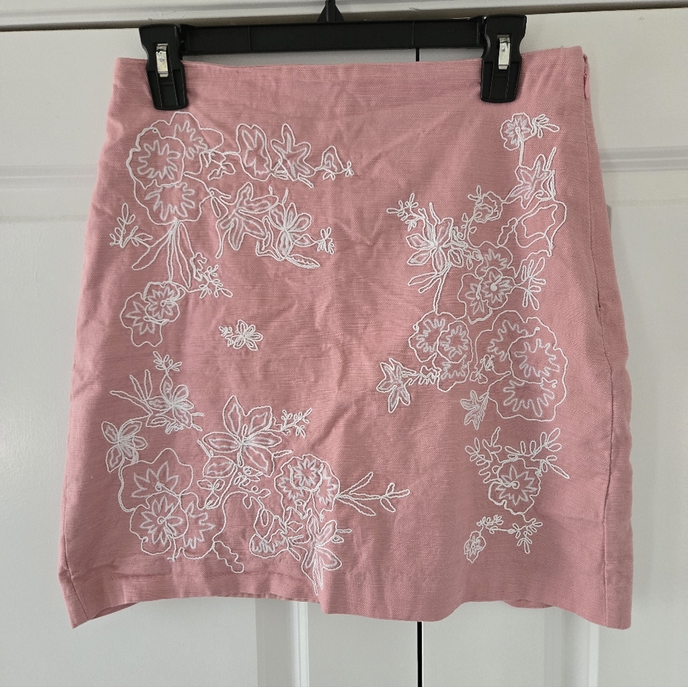 Loft Pink Embroidered Skirt